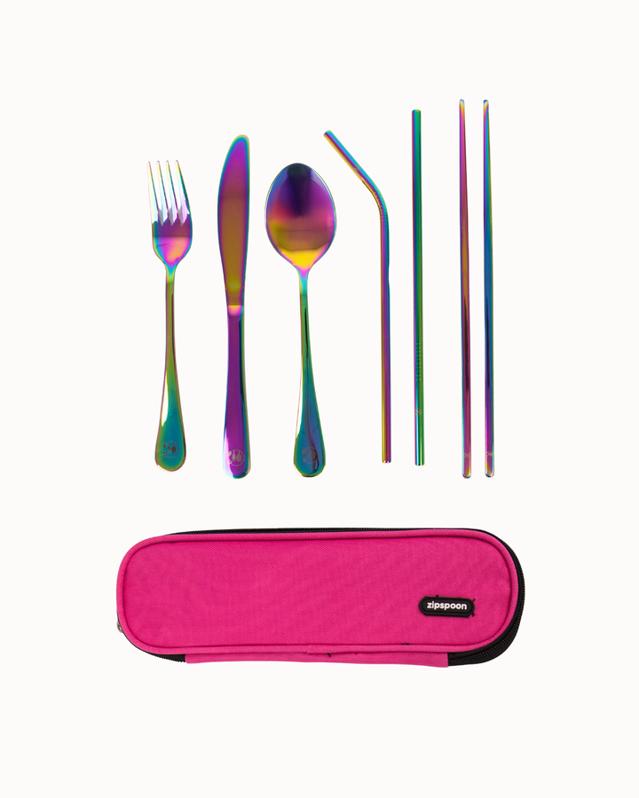 Portable Stainless Cutlery Set - Dark Pink
