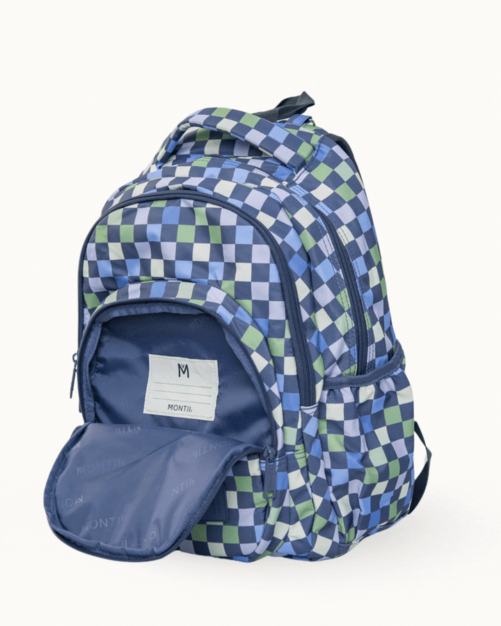 MontiiCo Backpack - Checkmate open showing internal compartments