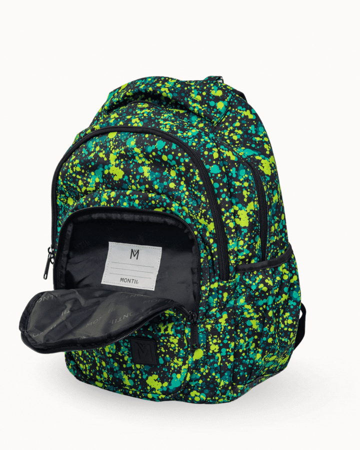 MontiiCo Backpack - Splat open showing internal compartments