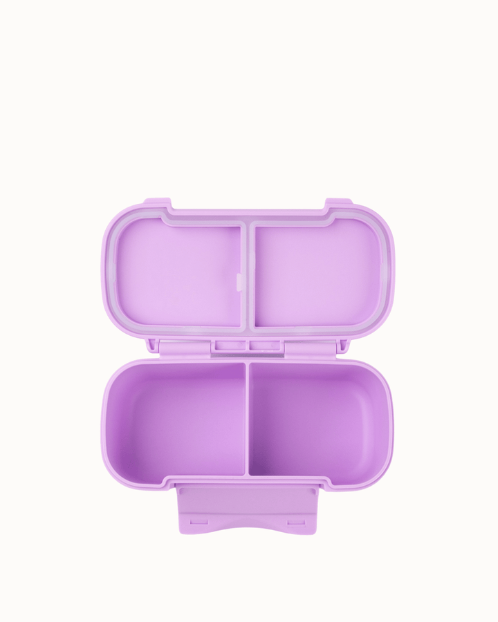 MontiiCo Snack Lunch Box - Lilac open lunch box with compartments and snacks