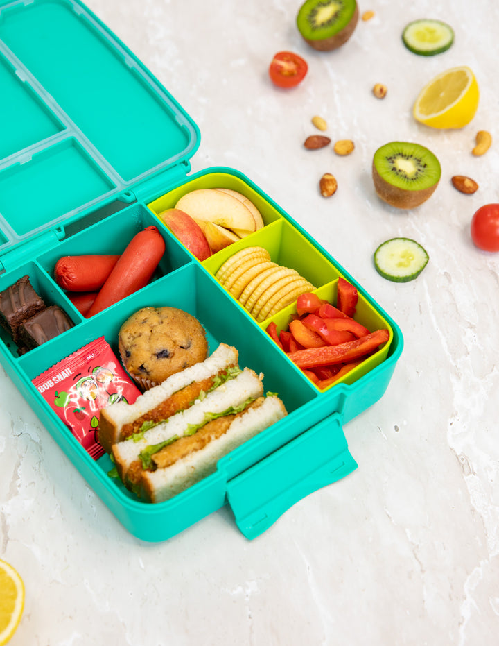 MontiiCo Feast Tray - Matcha filled with snacks inside the feast lunch box