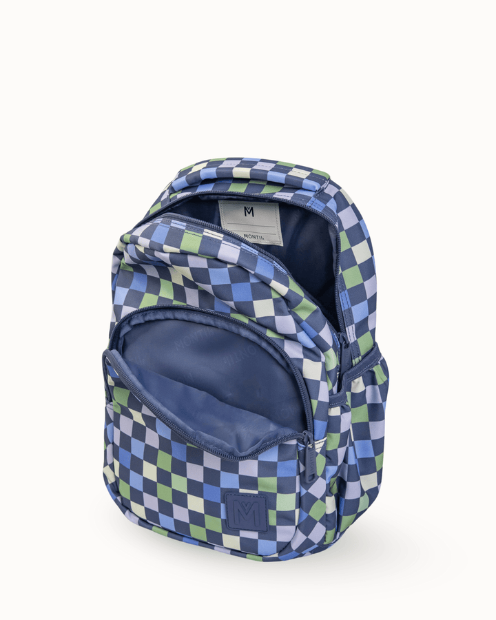 MontiiCo Mini Backpack - Checkmate open showing internal compartments