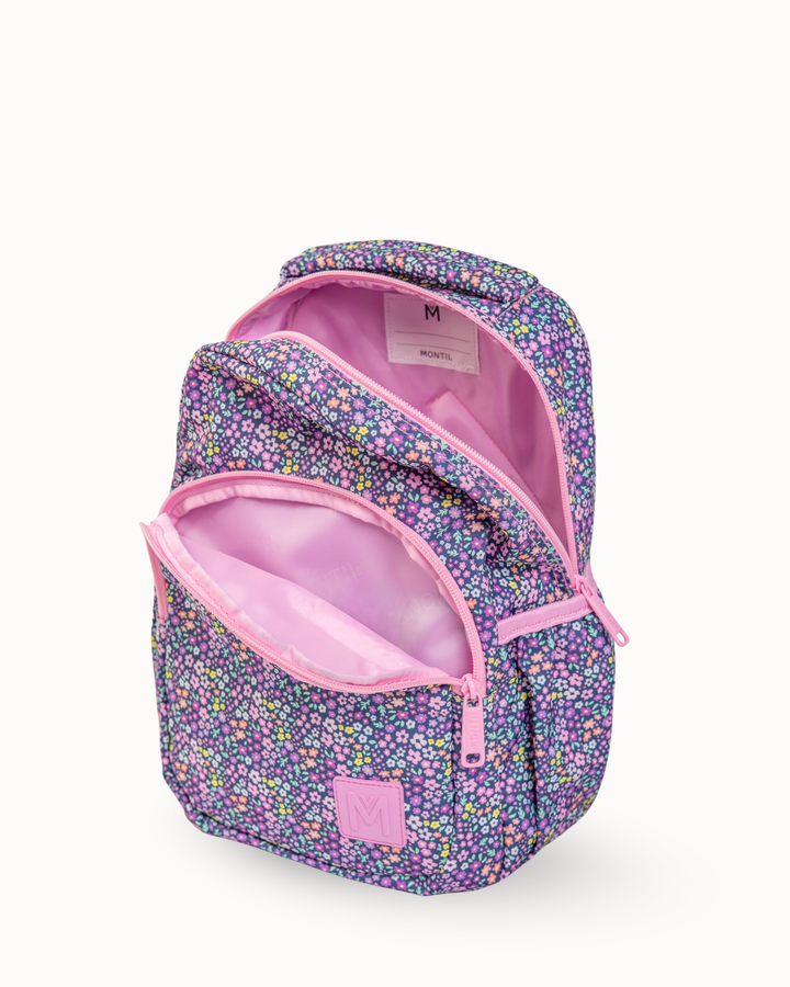 MontiiCo Mini Backpack - Meadow open showing internal compartments