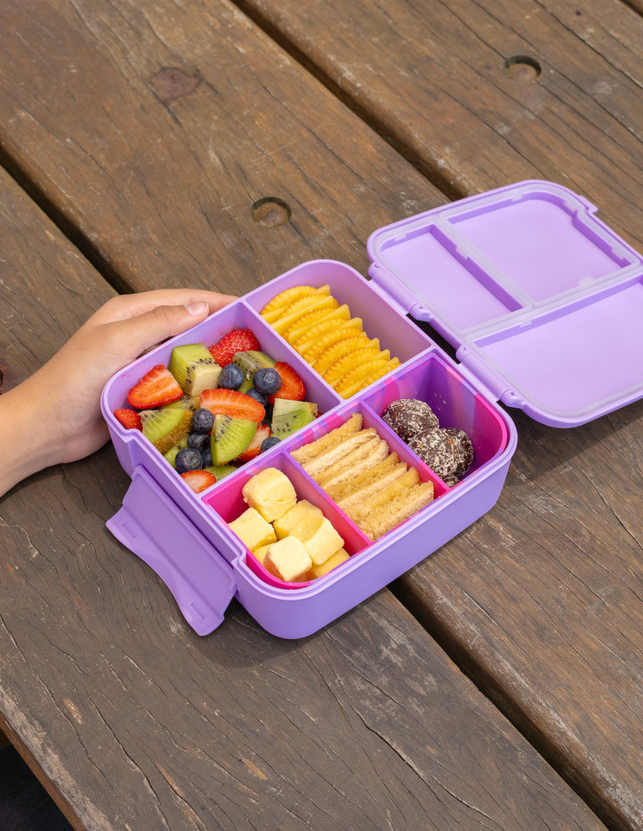 MontiiCo Feast Tray - Dusk Marble filled with snacks inside the feast lunch box