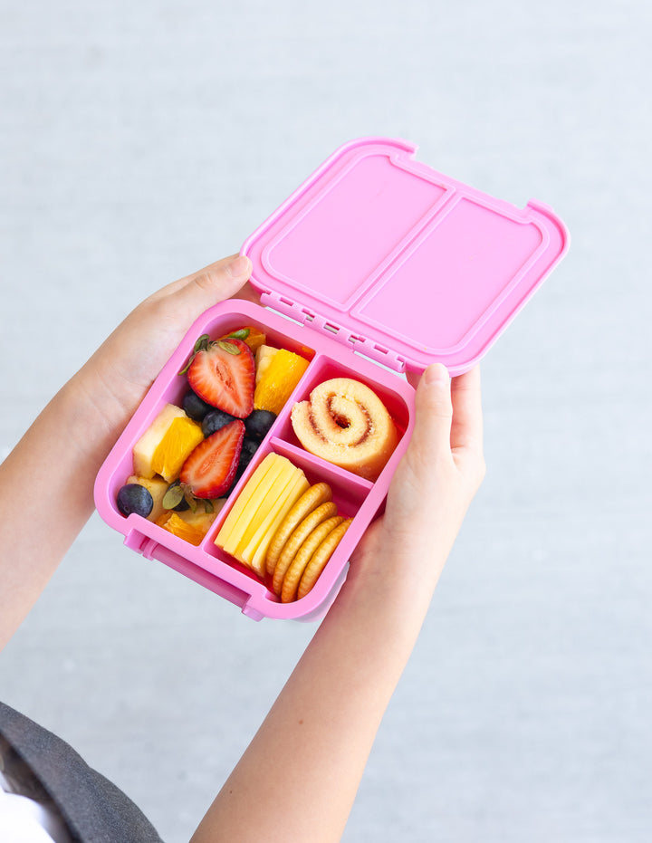 MontiiCo Bento Two Snack Box - Floss 2.0 - open lunch box with compartments and snacks