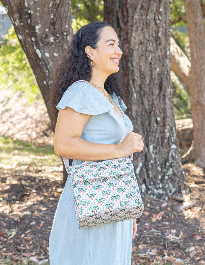 MontiiCo Insulated Lunch Carrier - Coconut Palms showing comfort and convenience