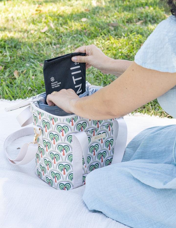 MontiiCo Insulated Midi Cooler Bag - Coconut Palms with Ice Pack inside