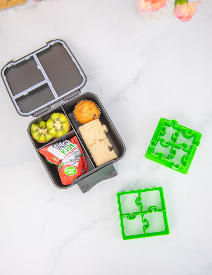 MontiiCo Bite Lunch Box - Midnight - open lunch box with compartments and snacks