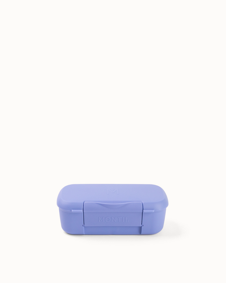 Small blue snack lunch box container on a white background