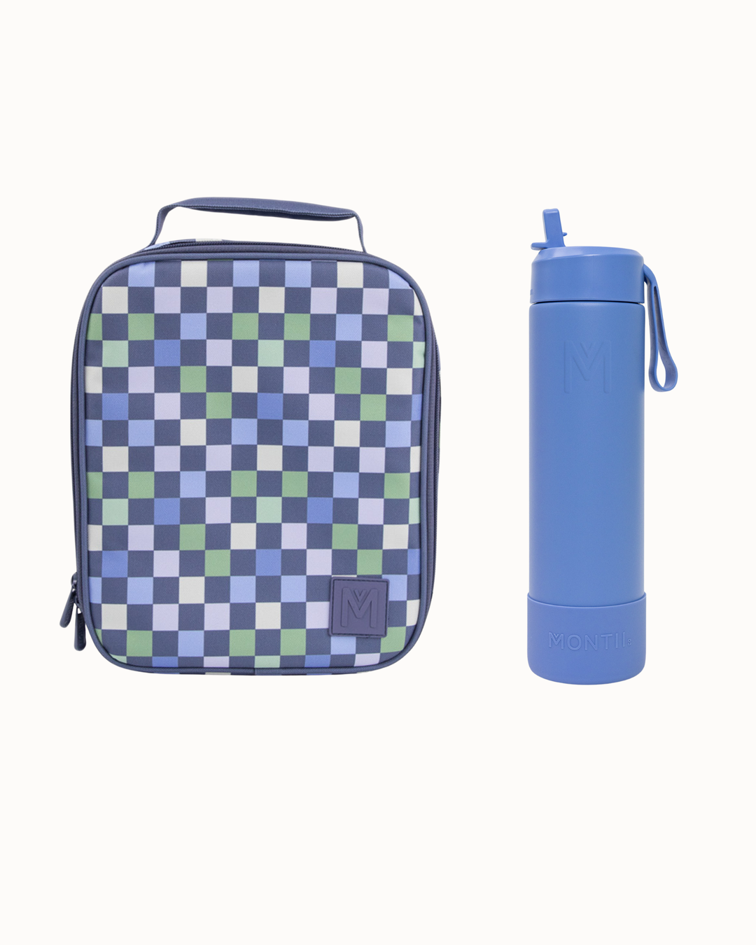 MontiiCo Large Lunch Bag and Bottle Set - Checkmate