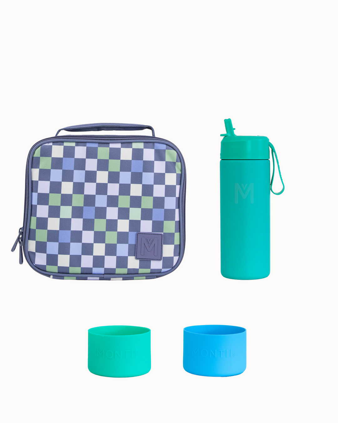 MontiiCo Medium Lunch Bag and Bottle Set - Checkmate