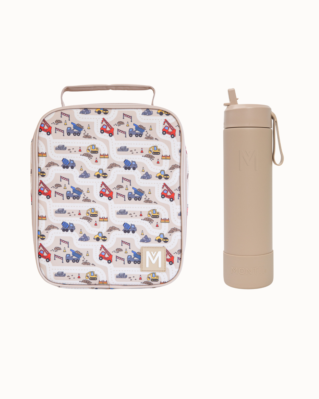 MontiiCo Large Lunch Bag and Bottle Set - Construction