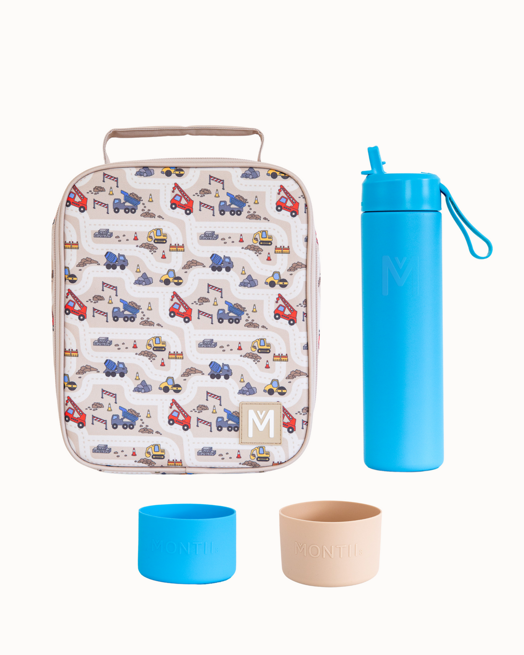 MontiiCo Large Lunch Bag and Bottle Set - Construction