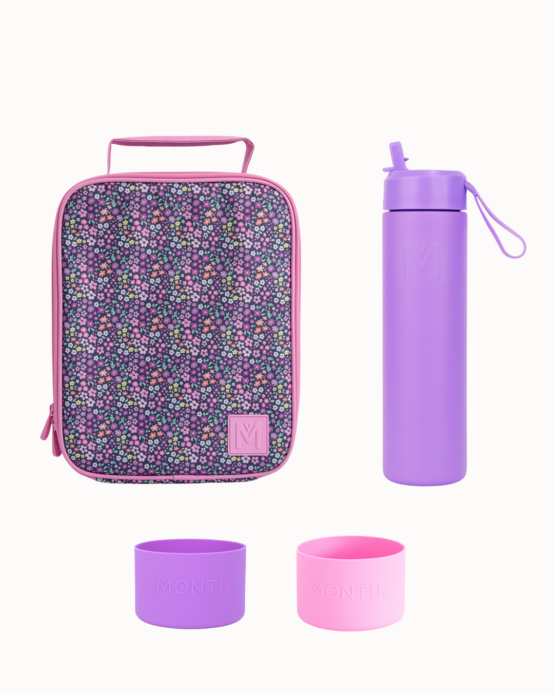 MontiiCo Large Lunch Bag and Bottle Set - Meadow