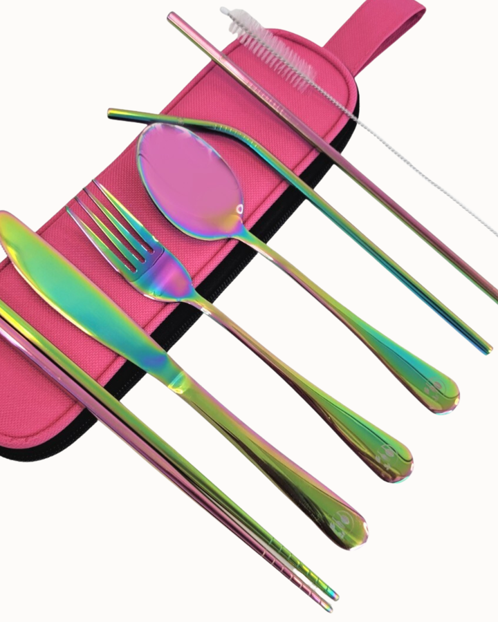 Portable Stainless Cutlery Set - Dark Pink