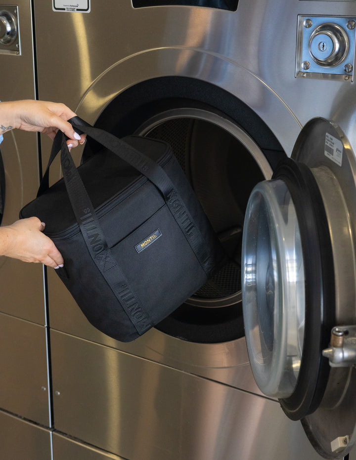 MontiiCo Insulated Midi Cooler Bag - Showing size comparison with washing machine
