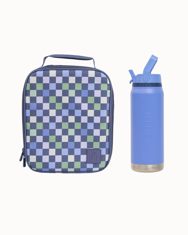 MontiiCo Large Lunch Bag and Bottle Set - Checkmate