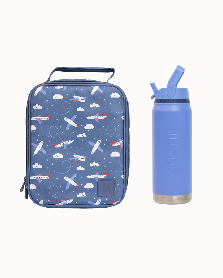 MontiiCo Large Lunch Bag and Bottle Set - Jetset