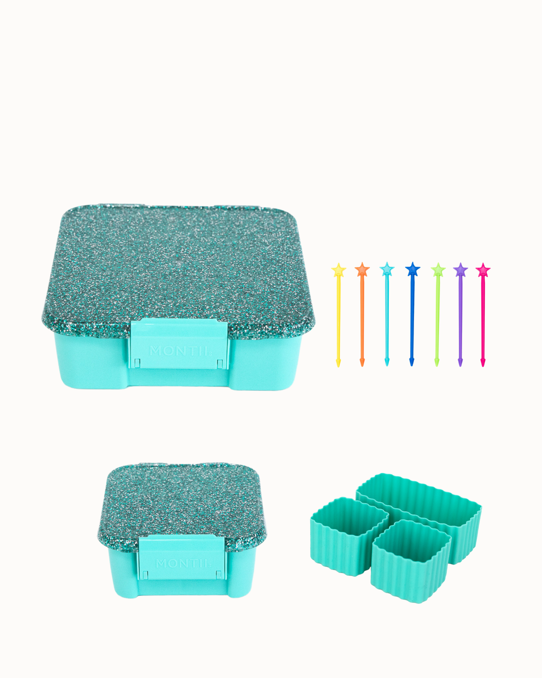 MontiiCo Glitter Lunch Box Bundle - Turquoise Glitter