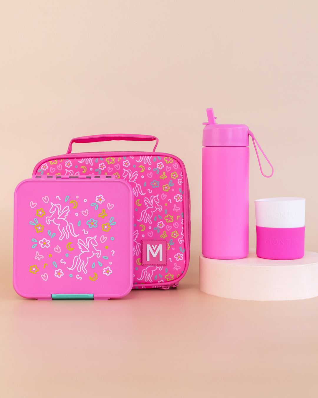 MontiiCo Medium Lunch Bag, Box and Bottle Set - Unicorn Magic