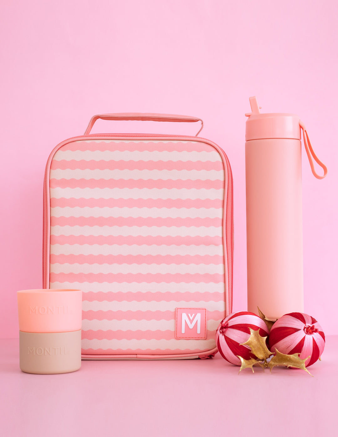 MontiiCo Large Lunch Bag and Bottle Set - Ripple Camellia