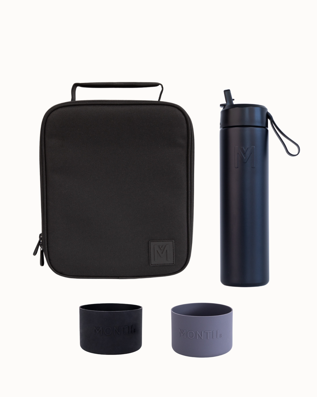 MontiiCo Large Lunch Bag and Bottle Set - Midnight