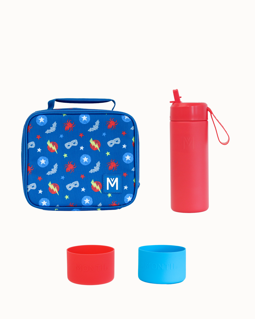 MontiiCo Medium Lunch Bag and Bottle Set - Superhero