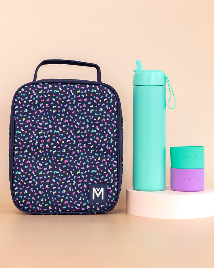 MontiiCo Large Lunch Bag and Bottle Set - Confetti