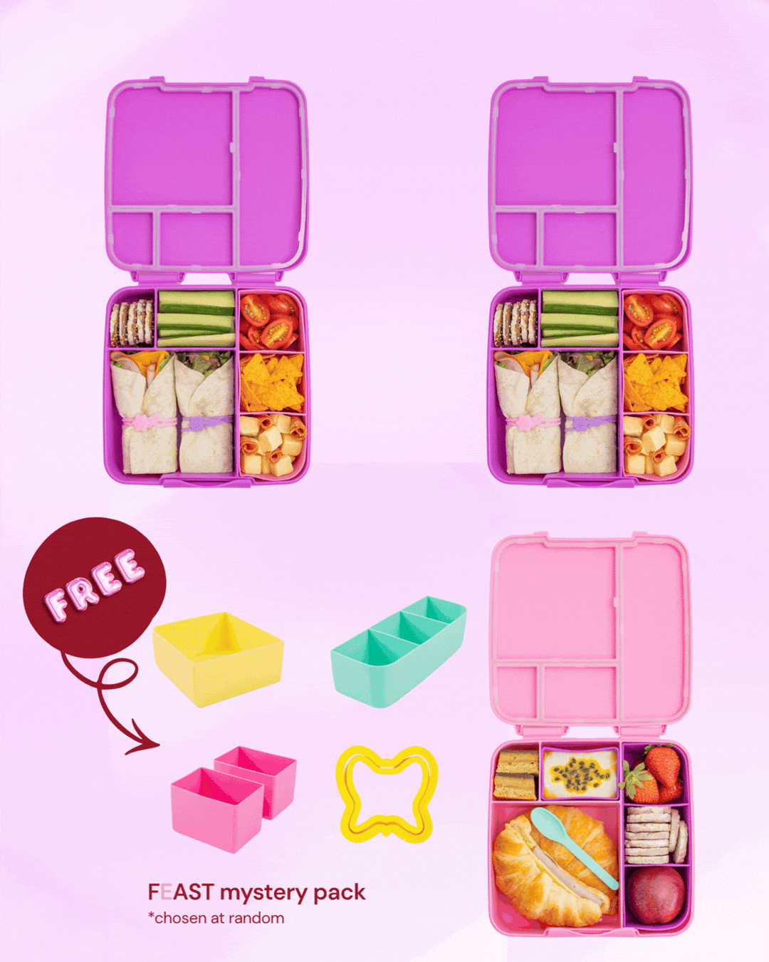 MontiiCo Feast Lunch Box Triple Dip - Fuchsia