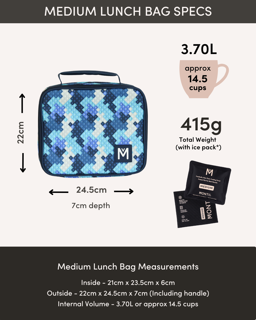 MontiiCo Medium Insulated Lunch Bag - Block Land