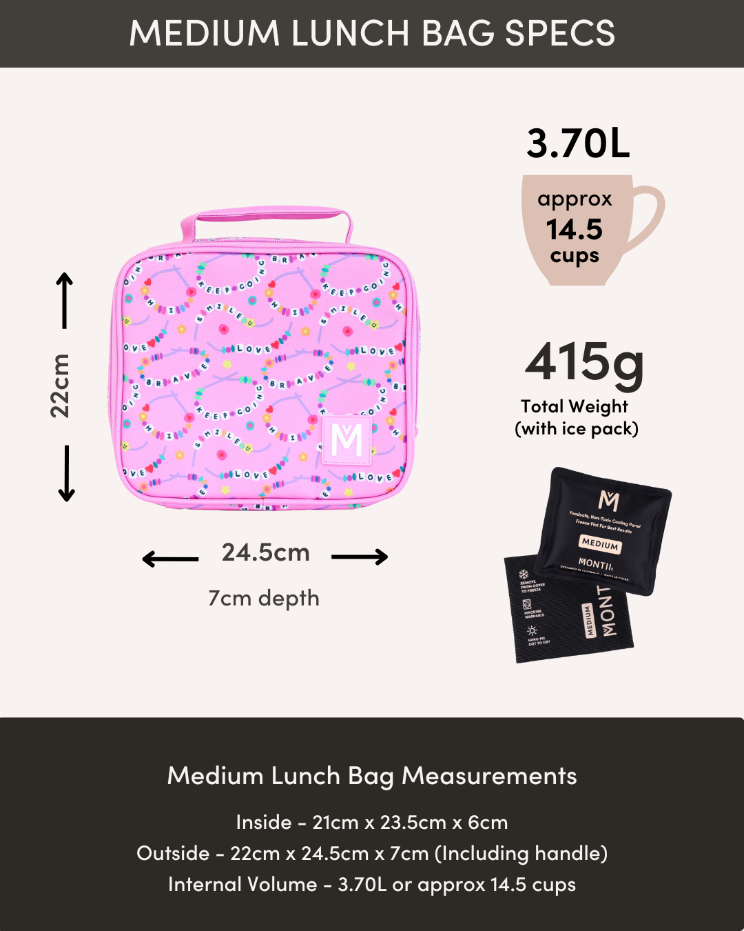 Bon Maxie Collab Medium Insulated Lunch Bag - Neon Pink Gingham