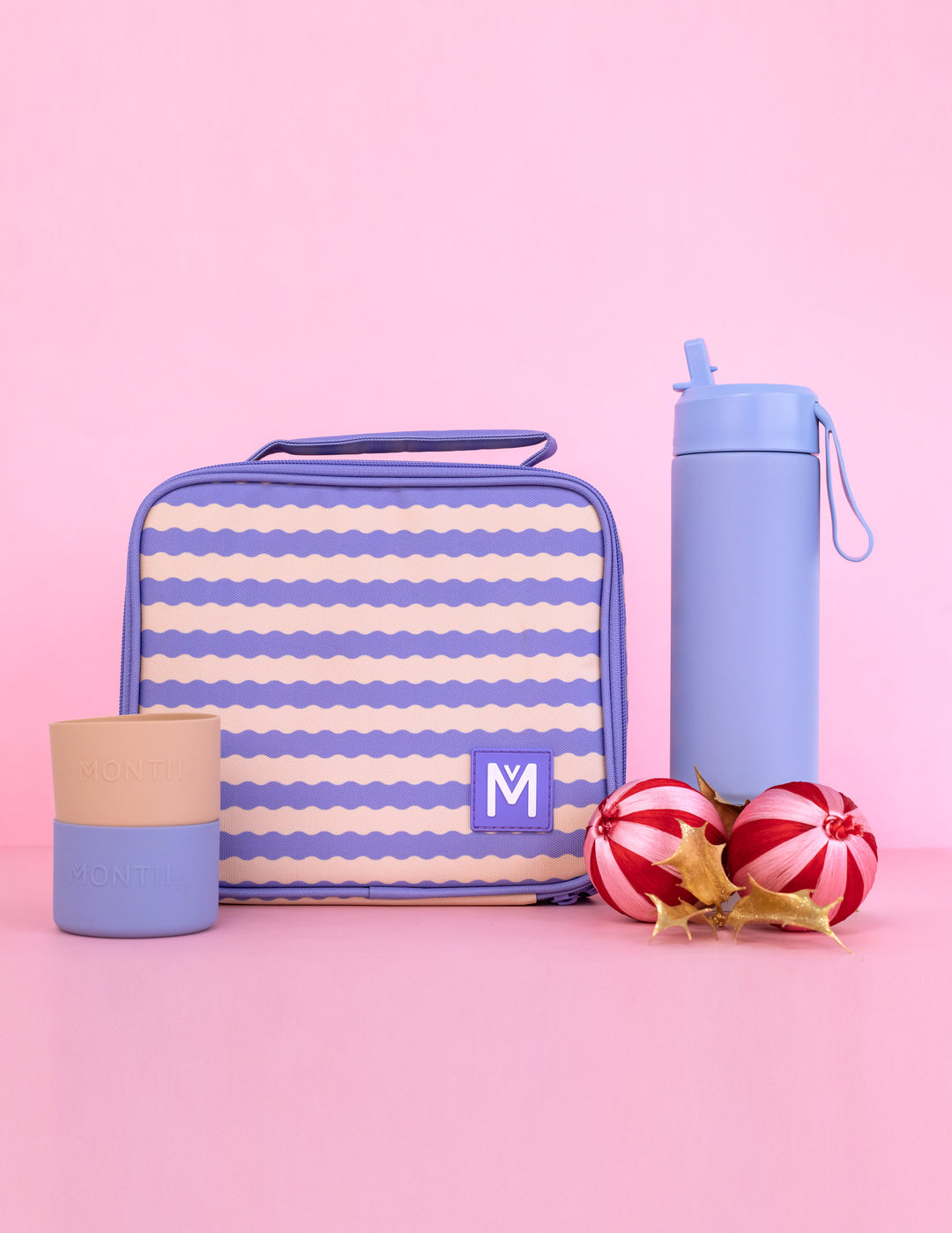 MontiiCo Medium Lunch Bag and Bottle Set - Ripple Cloud