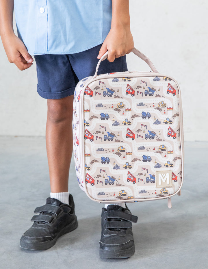 MontiiCo Large Lunch Bag and Bottle Set - Construction