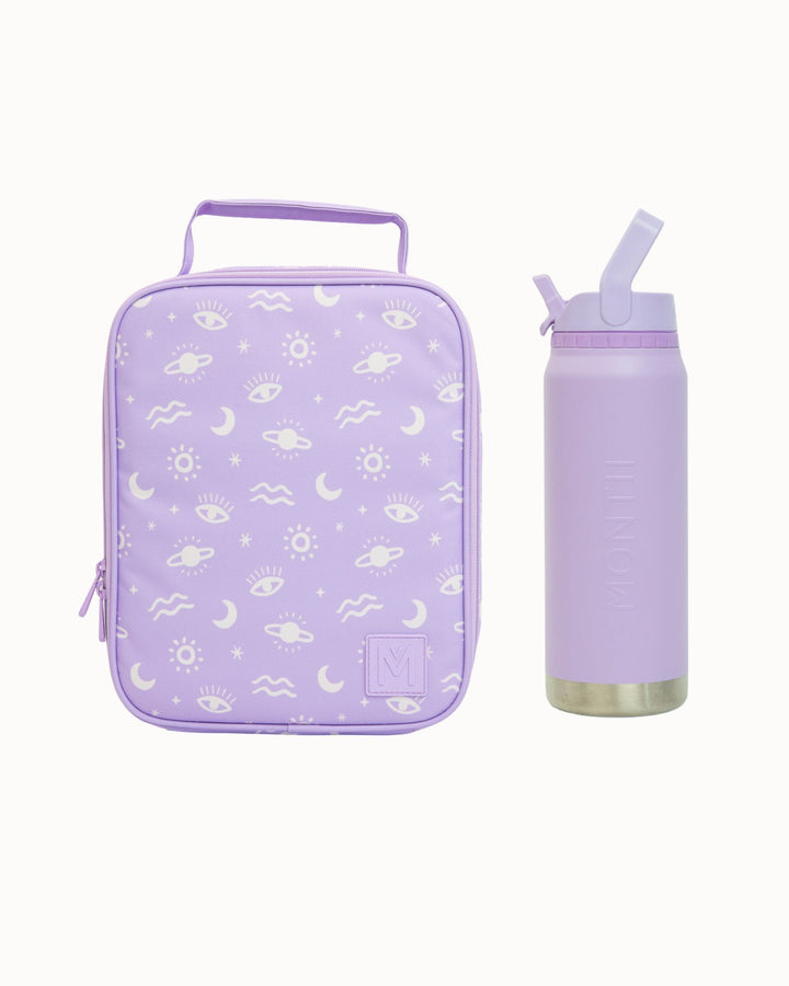 MontiiCo Large Lunch Bag and Bottle Set - Cosmic Bloom