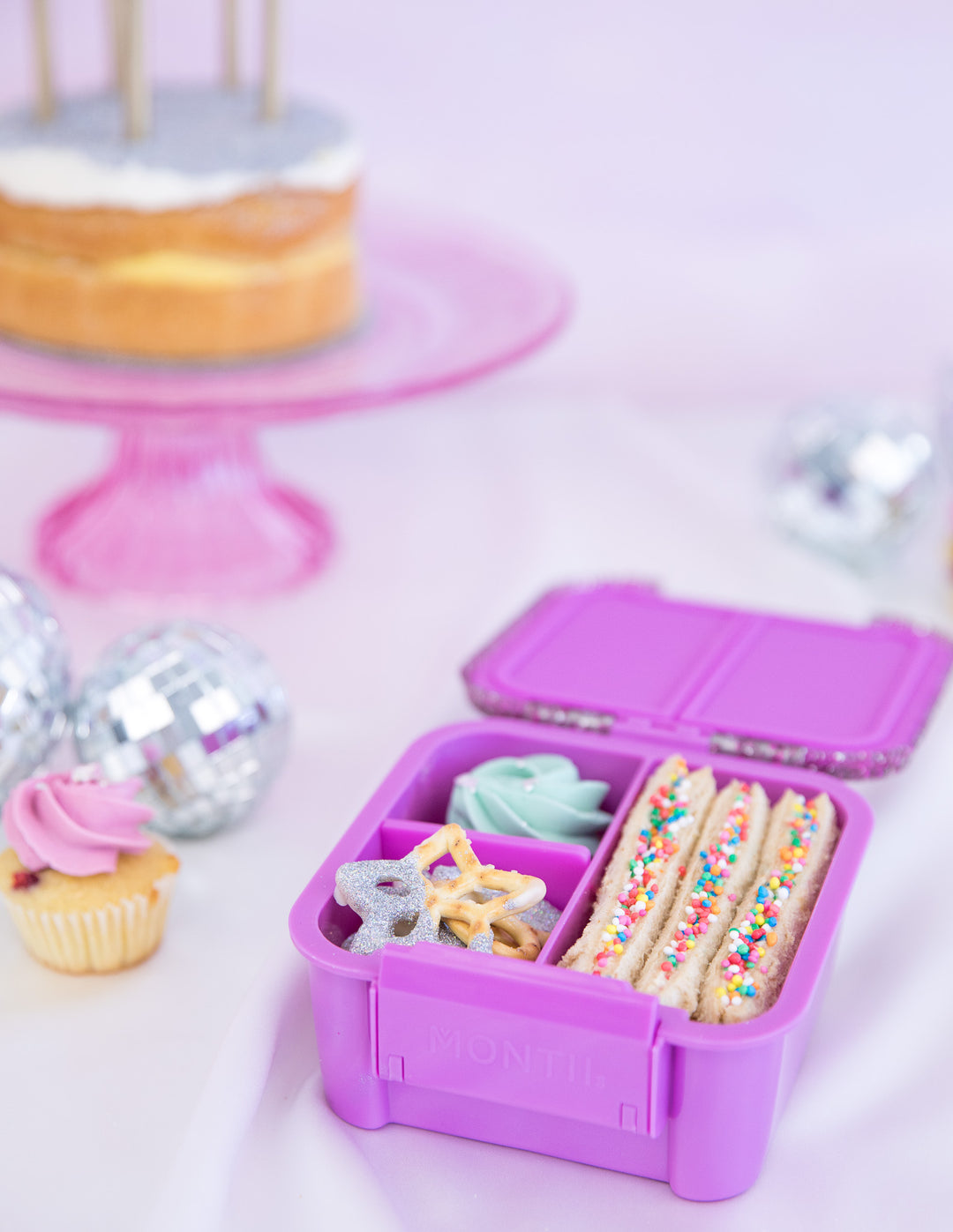 MontiiCo Bento Two Snack Box - Magenta Glitter