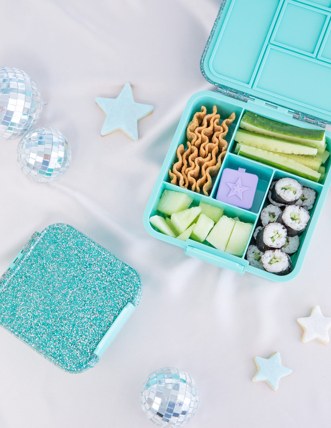 MontiiCo Bento Five Lunch Box - Turquoise Glitter