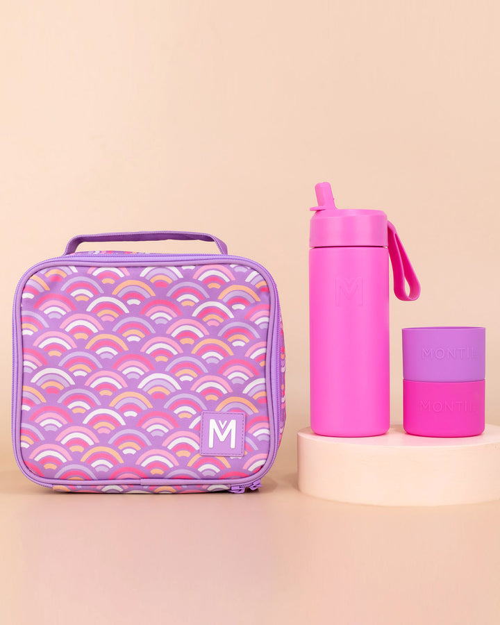 MontiiCo Medium Lunch Bag and Bottle Set - Rainbow Roller