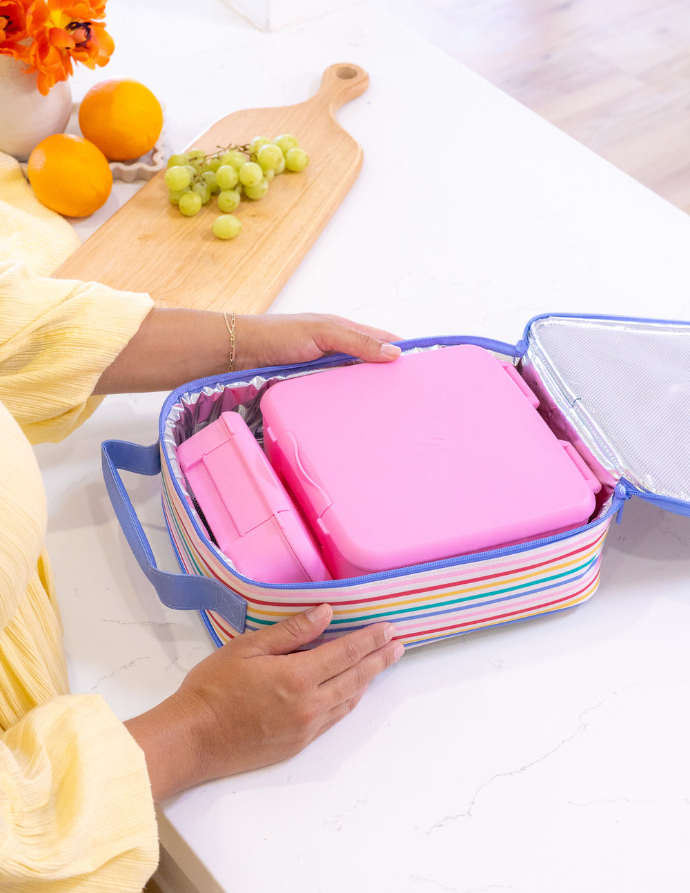 MontiiCo Large Insulated Lunch Bag - Fruity Stripe