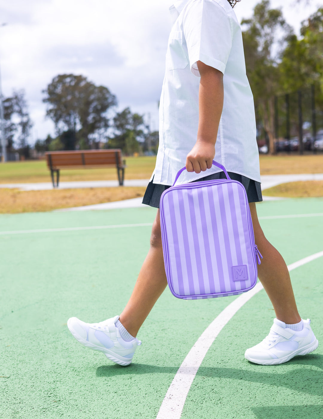 MontiiCo Large Insulated Lunch Bag - Lilac Stripe