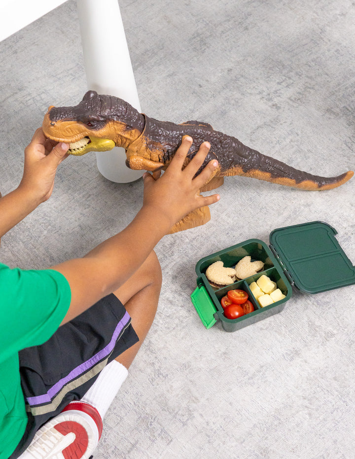 MontiiCo Bento Two - Dinosaur open with snacks inside