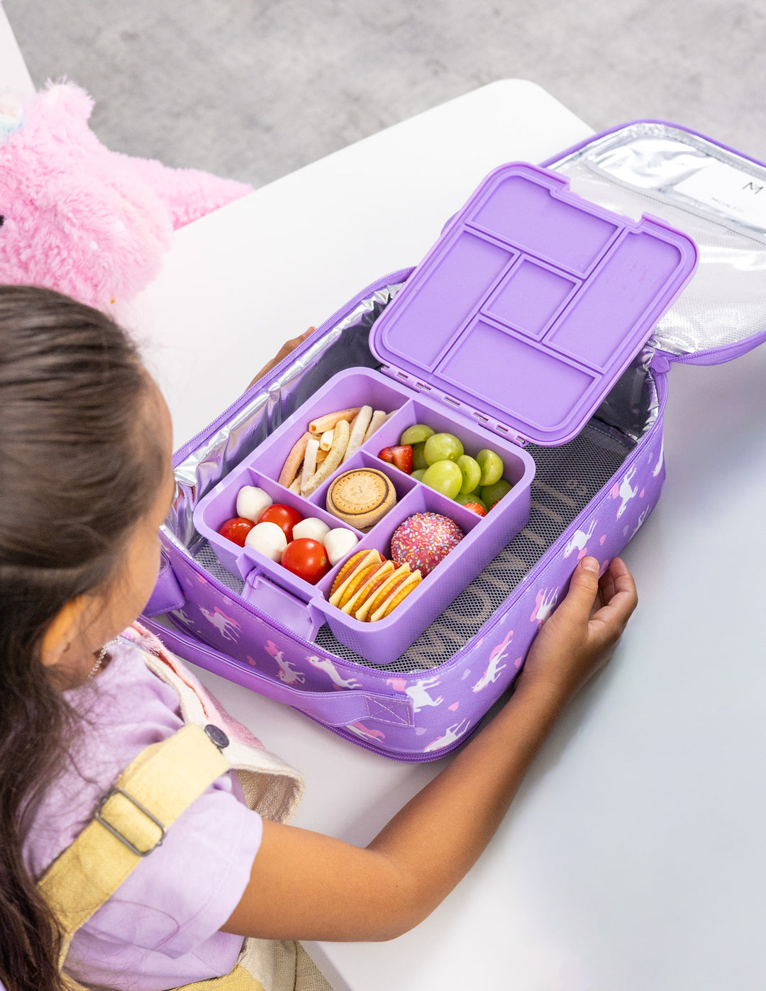MontiiCo Bento Five - Unicorn filled with fruit and snacks