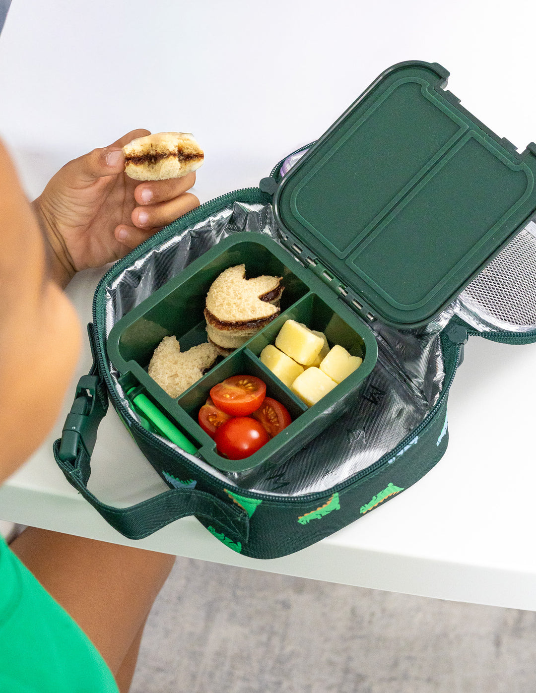 MontiiCo Mini Lunch Bag - Dinosaur with bento two inside