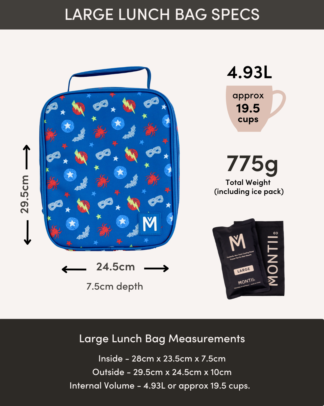 MontiiCo Large Insulated Lunch Bag - Superhero