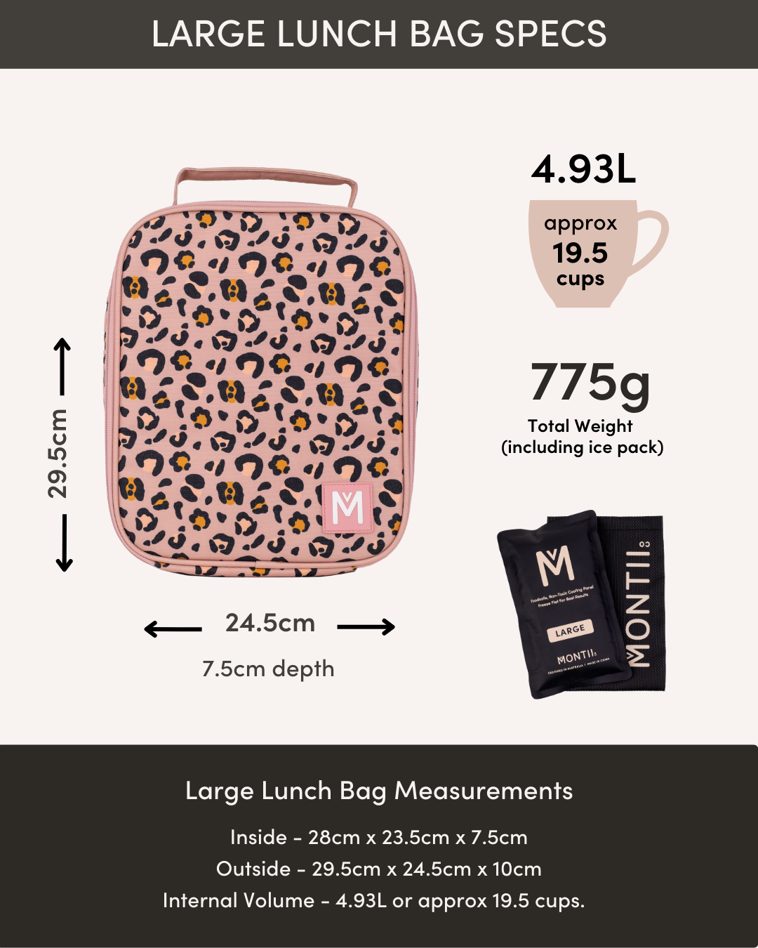 MontiiCo Large Insulated Lunch Bag - Blossom Leopard