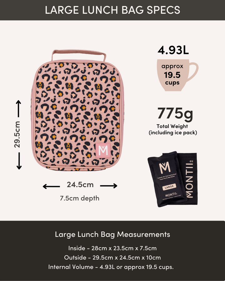 MontiiCo Large Insulated Lunch Bag - Blossom Leopard