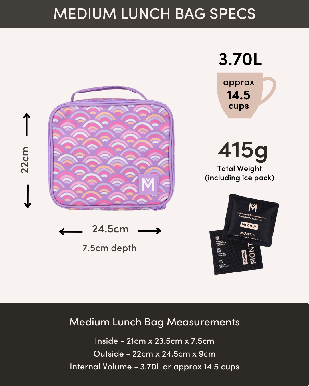 PRE-ORDER MontiiCo Medium Insulated Lunch Bag - Midnight