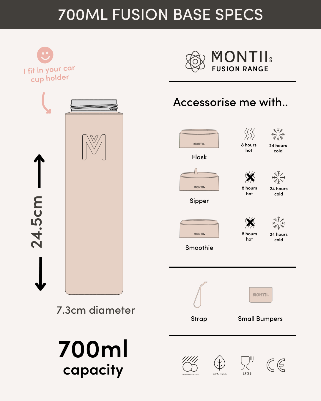 MontiiCo Universal Insulated Base 700ml - Tangerine