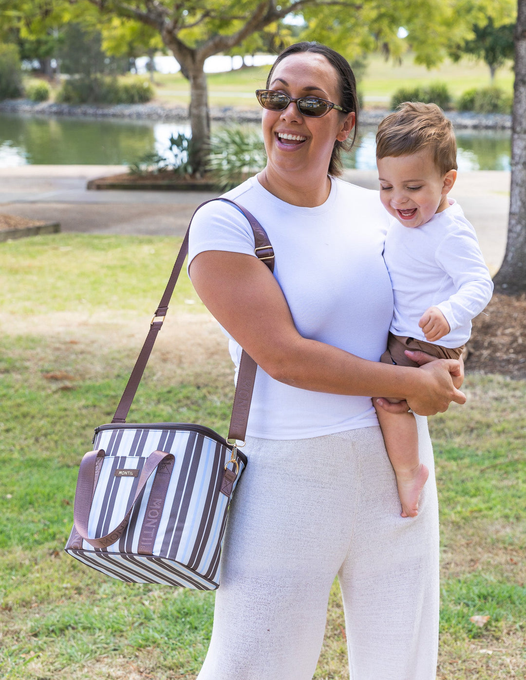 MontiiCo Insulated Midi Cooler Bag - Latte Stripe