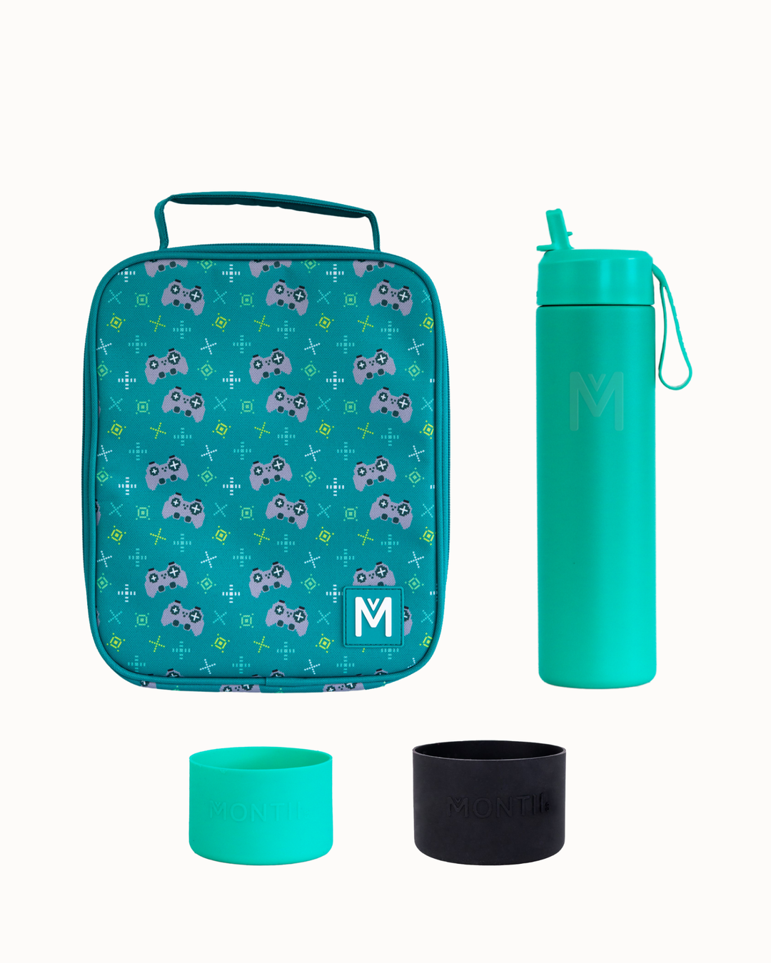 MontiiCo Large Lunch Bag and Bottle Set - Arcade