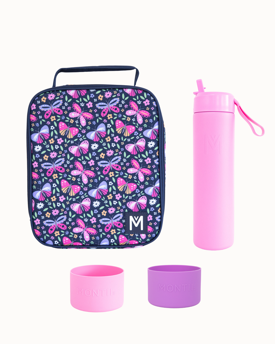 MontiiCo Large Lunch Bag and Bottle Set - Butterflies